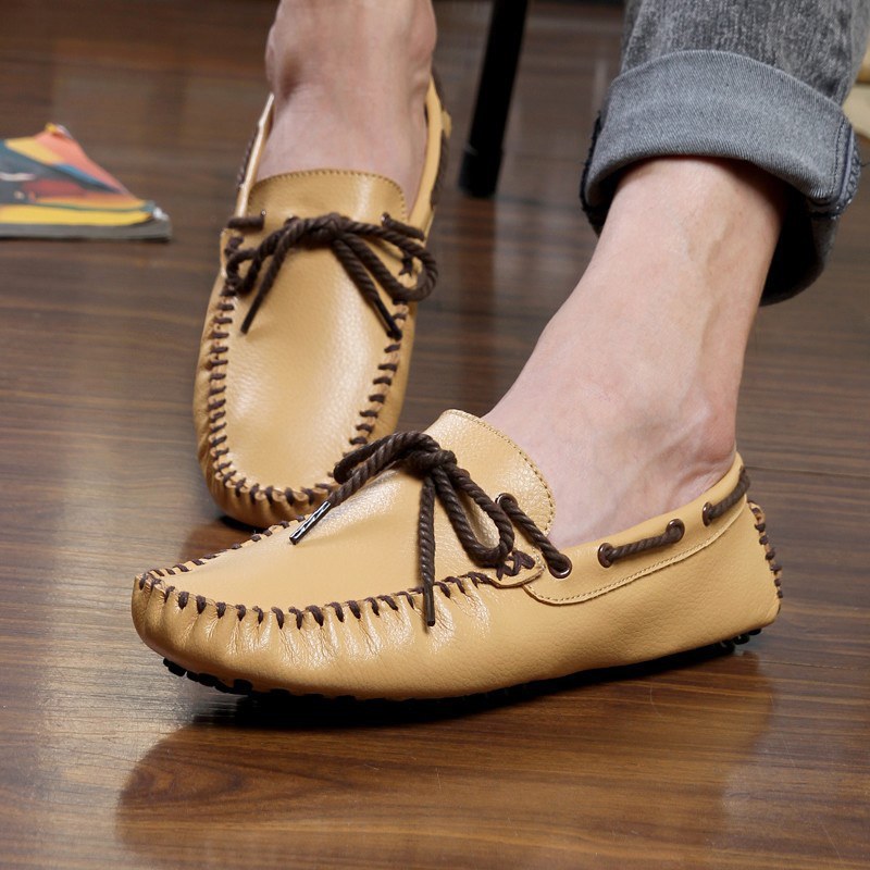 Herren Lässige Schnür-Mokassins aus Leder, Fahrschuhe, flache, atmungsaktive Loafer, modisch_voghion.com