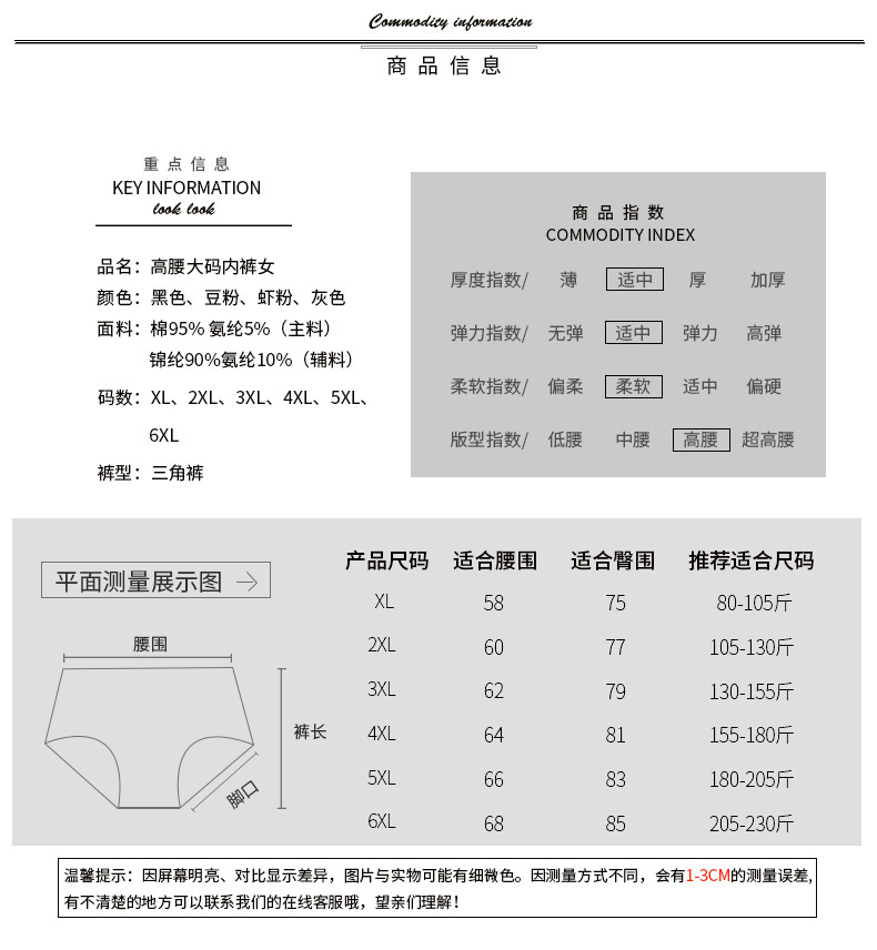 中老年人女士内裤纯棉质高腰新款大码少女内裤胖mm中年大号三角裤详情2