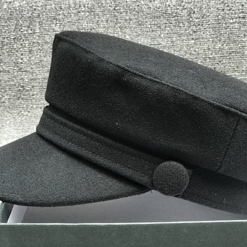 Black Woolen Beanie for Women Autumn/Winter Korean Style Trend Duckbill Hat Fashion Versatile Flat Top Hat for Men with Large Headsize Octagonal Hat