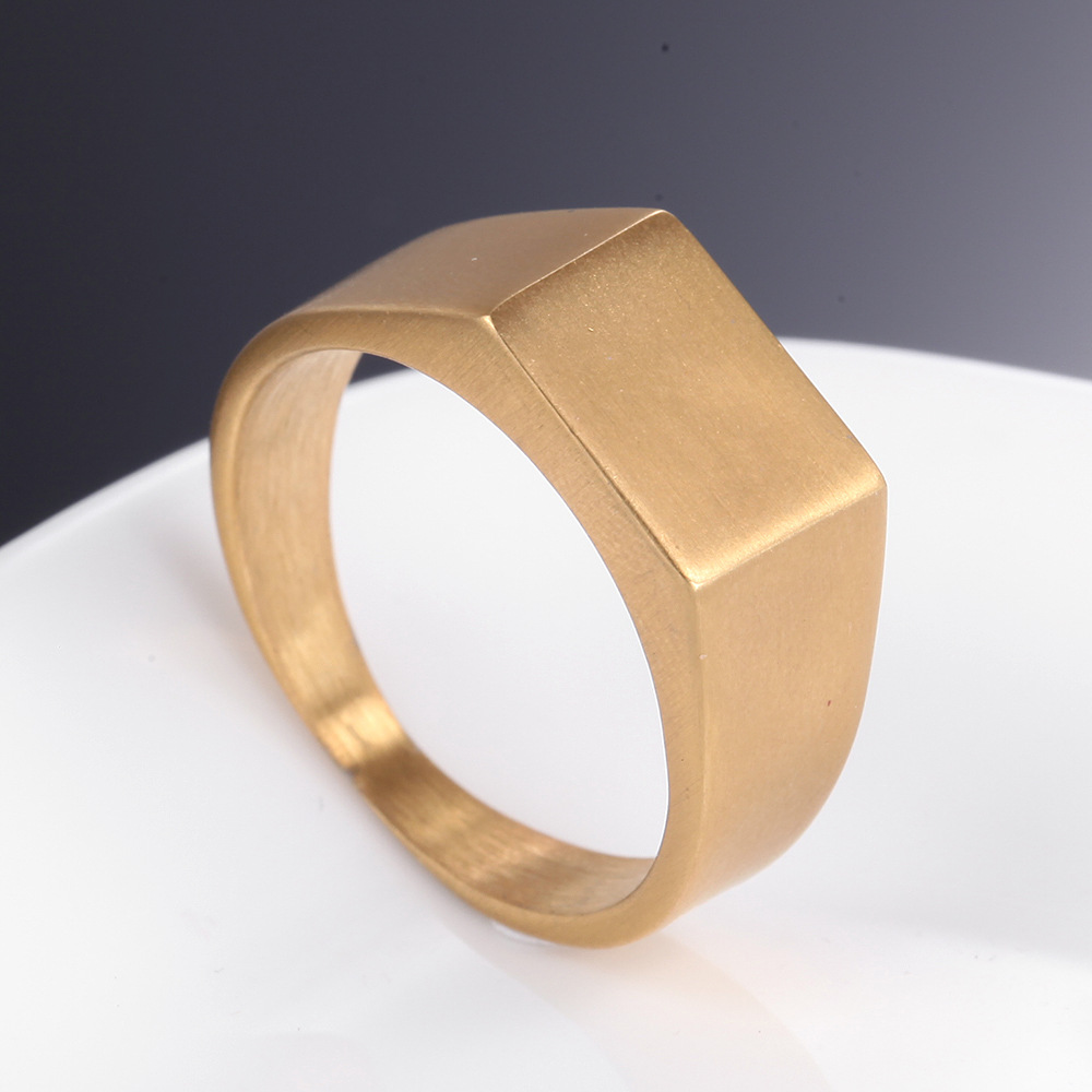 16g Weight Vacuum Plating Gold Plating Process 18K Gold Plated Plating Material Simple Style Square Titanium Steel Polishing 18K Gold Plated Men'S Rings Men Band Rings