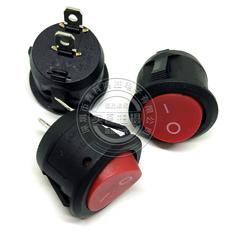 船型开关船形圆形翘板电源开关按钮2脚3红绿白黑6A 250V开孔20mm