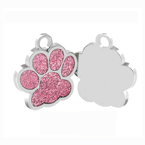 New hot selling pet glitter pink diamond footprint shaped pendant pet identity tag cat and dog tag laser engraving