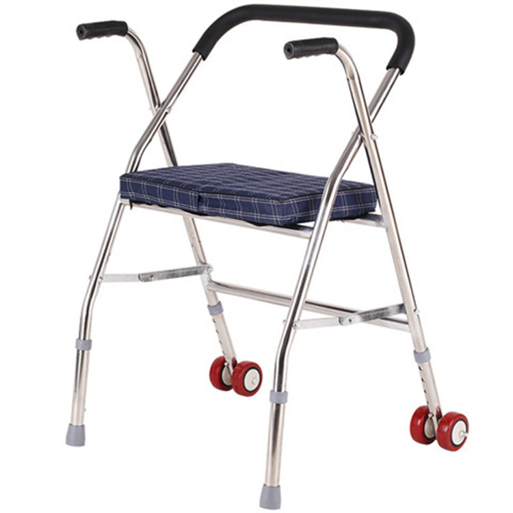 the elderly Walker Stainless steel light fold Disabled person Walker old age Belt wheel Hand Walker