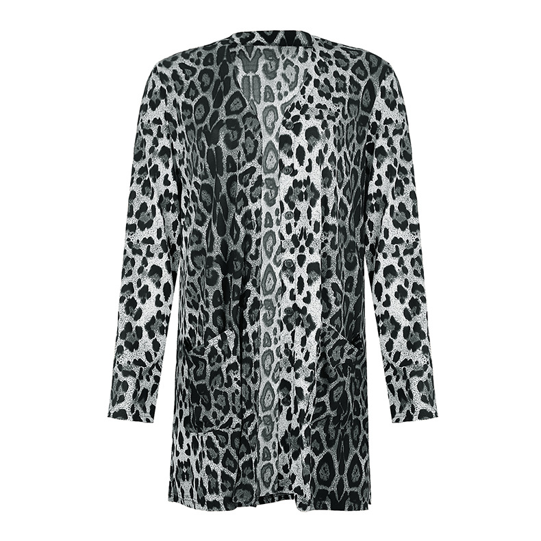 women s fall/winter new hot leopard print cardigan mid-length jacket NSKX5893