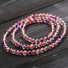 超七三輪骨干紫發晶手鏈女款 金草莓彩發晶 天然水晶手串水晶飾品
