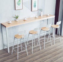 北欧实木吧台桌网红奶茶店铁艺靠墙吧台桌椅组合大理石长条吧台桌
