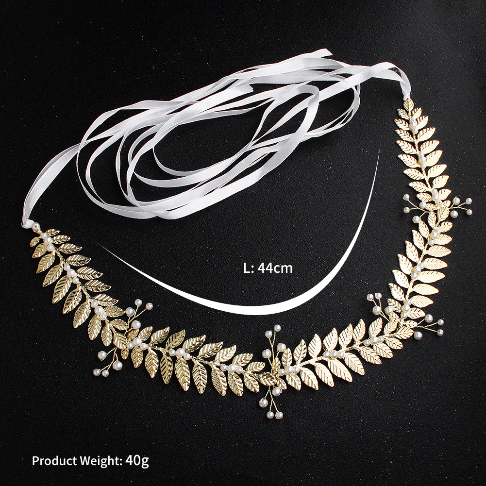 Wedding Girdle Handmade Pearl Golden Leaf Wedding Accessories display picture 6