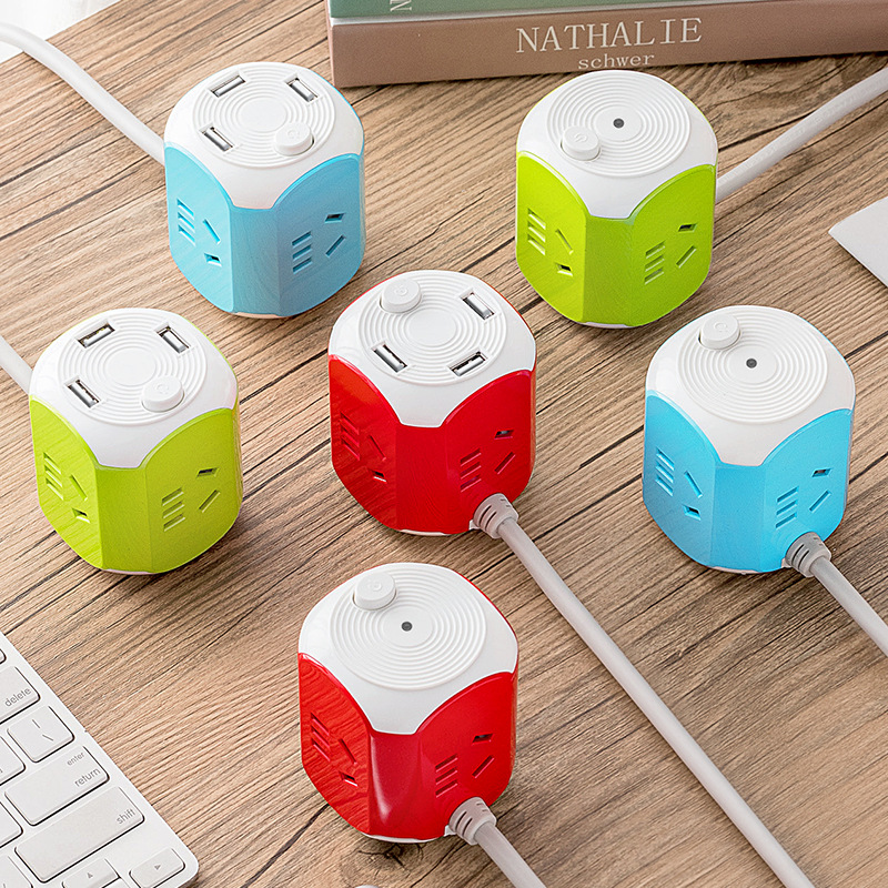 魔方创意插板带线插线板家用插排多功能插座USB排插长线拖接线板