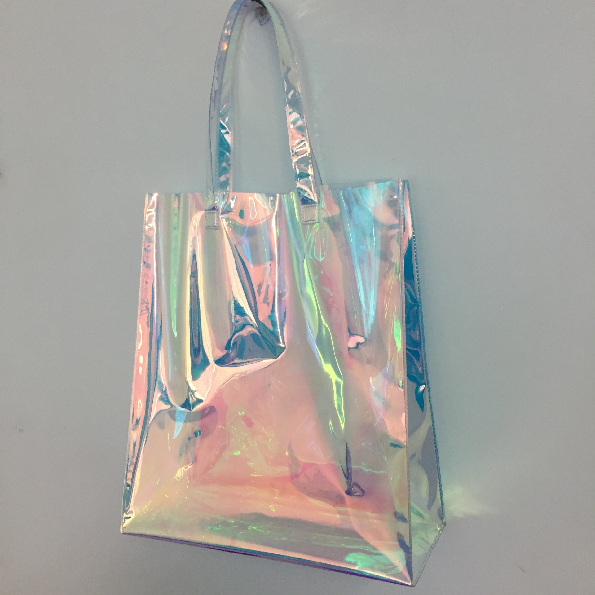 厂家炫彩镭射pvc塑料袋手提袋袋彩虹购物袋七彩可加Logo包包