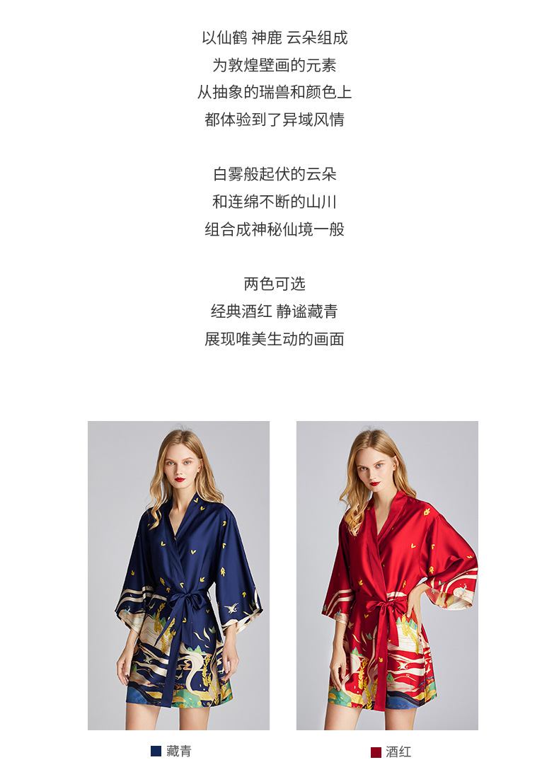 Summer  Fashion Pajamas Silk Robe Bathrobe Morning Robe Mural Printing Home Service Wholesale Nihaojewelry display picture 12