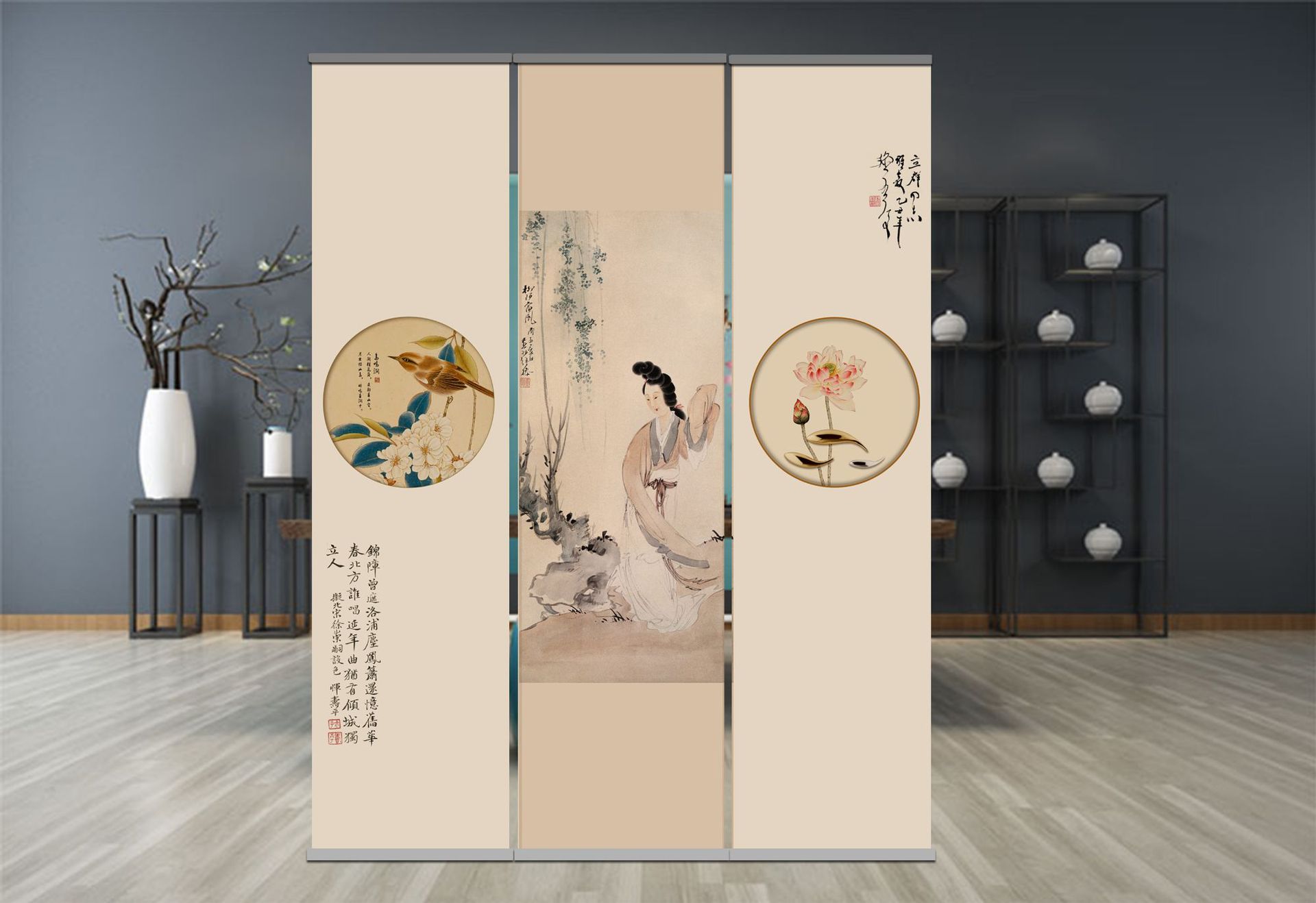 新中式卷帘窗帘禅意复古酒店办公室古典茶室客厅隔断装饰艺术挂屏-阿里巴巴