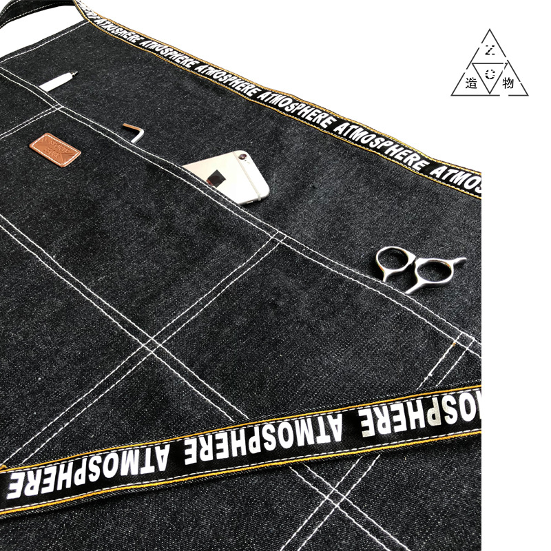 Moda delantal de mezclilla de media longitud impresión personalizada leche té Cafetería Restaurante para hornear manicura hombres y mujeres ropa de trabajo