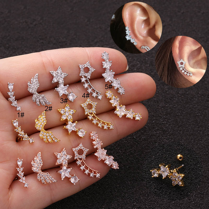 Ear Cartilage Rings & Studs Ethnic Style Star 316 Stainless Steel  Copper Zircon display picture 1