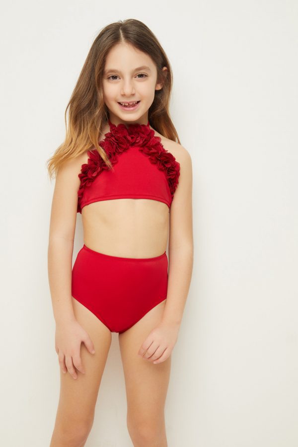 parent-child petals high waist split swimsuit  NSHL43137