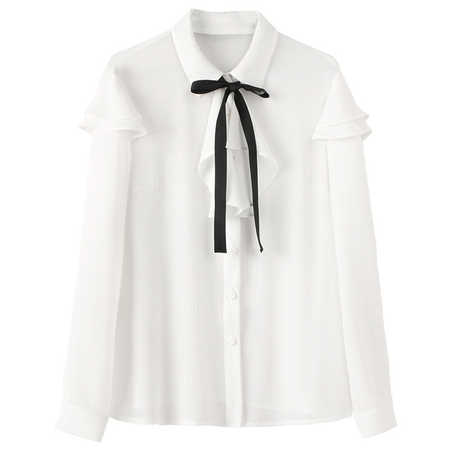 New Turn-over Collar Lotus Leaf Edge Shirt with Butterfly Knot 