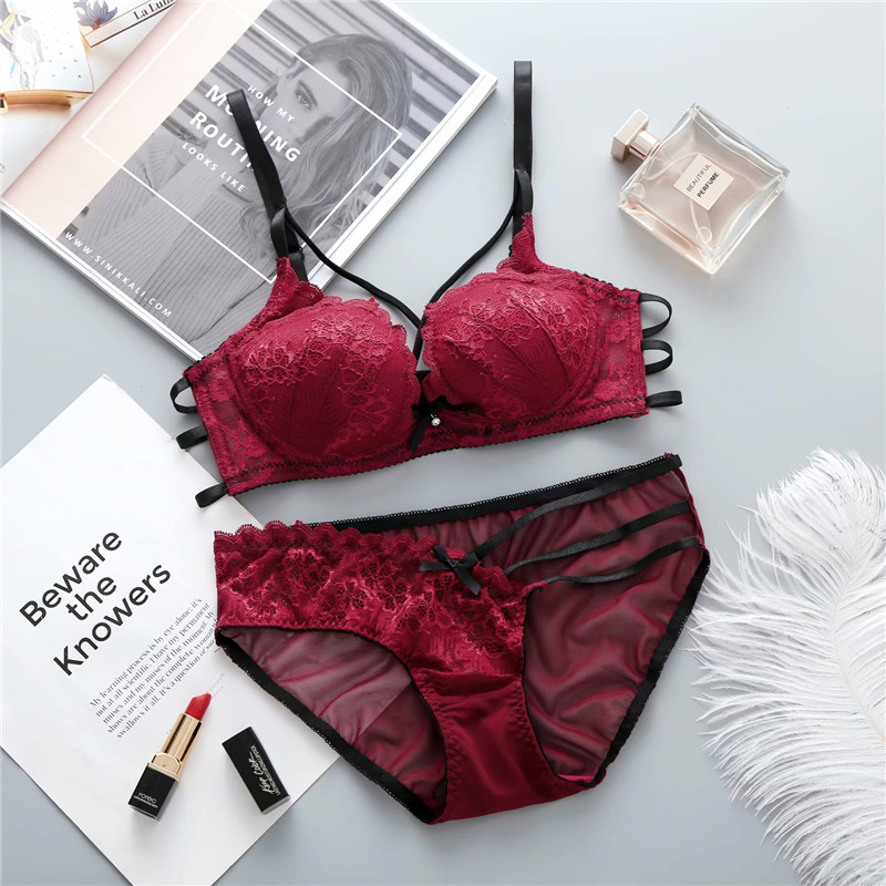 9907 Set reggiseno sexy in pizzo con raccolta di coppe sottili e biancheria intima da donna regolabile_voghion.com