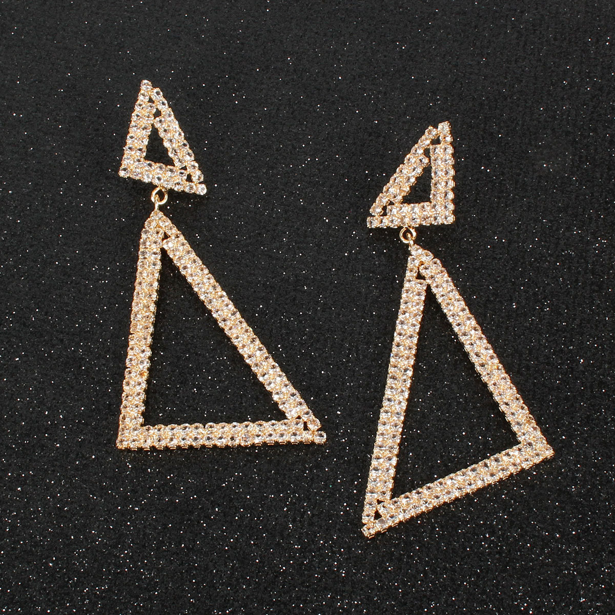 Retro Triangle Rhinestone Diamond Earrings display picture 3