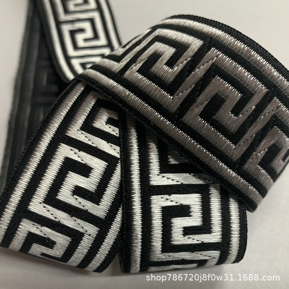 *(腾来）新款现货供应33MM黑底金银线长城织带回字织带制服环保带