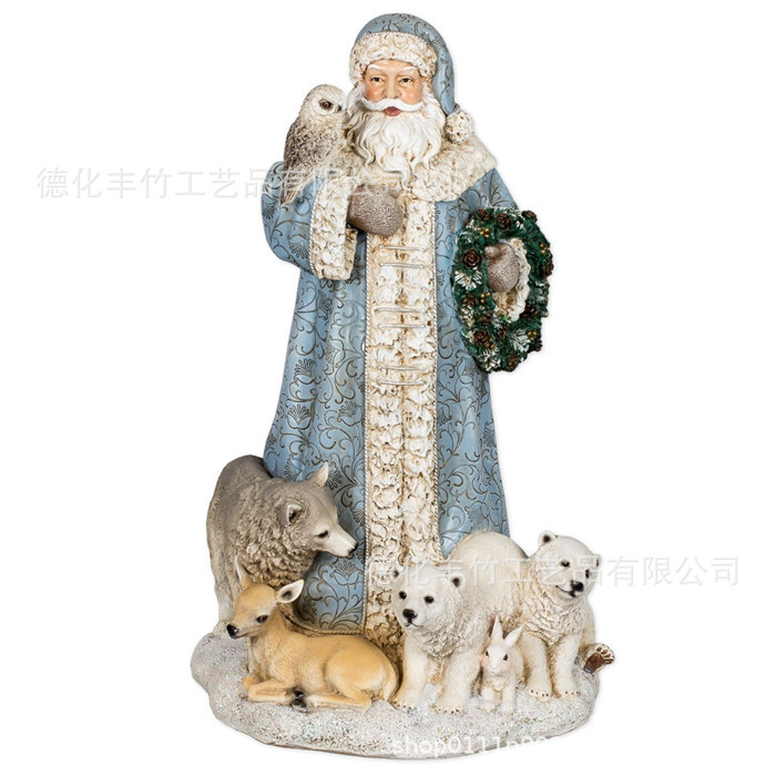 Creative Resin Christmas Santa Claus with Animal Sheep Baby Manger Sculpture Ornament Small Statue