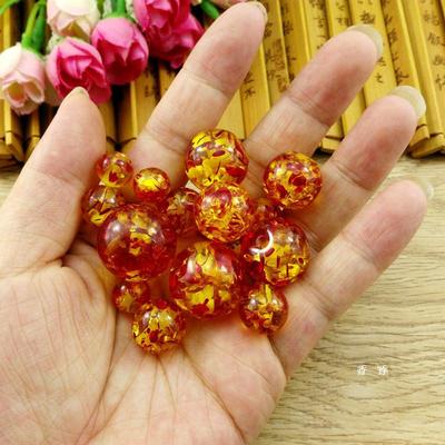 树脂合成爆花红珀圆珠 diy饰品配件 手链散珠树脂仿蜜蜡|ms