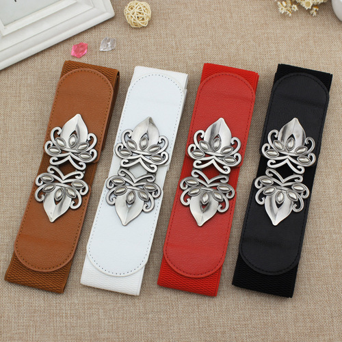 Retro pattern buckle belt, versatile dress, waist elastic wide belt, elastic waistband for women, one piece drop shipping