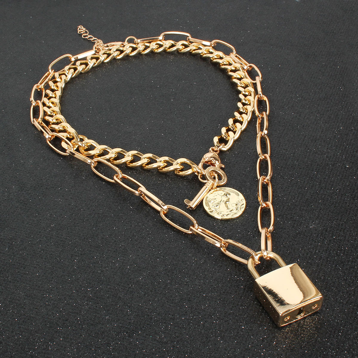 Item Fashion Pop Wild Multi-layer Metal Chain Lock Necklace Female display picture 7