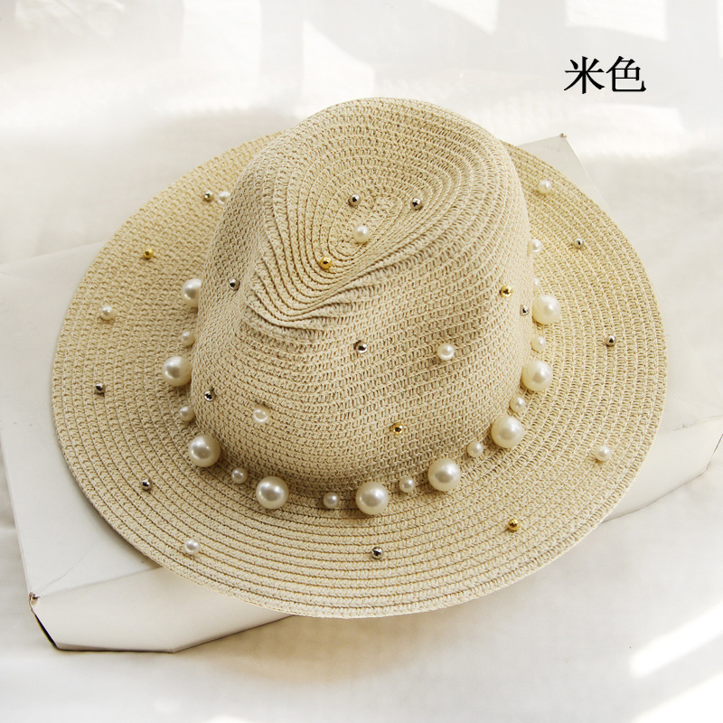 Wide-brimmed top hat, pearl sun hat, summer hat for women, Korean version, vacation and outing, beach hat, sun protection and shade hat detail image 5