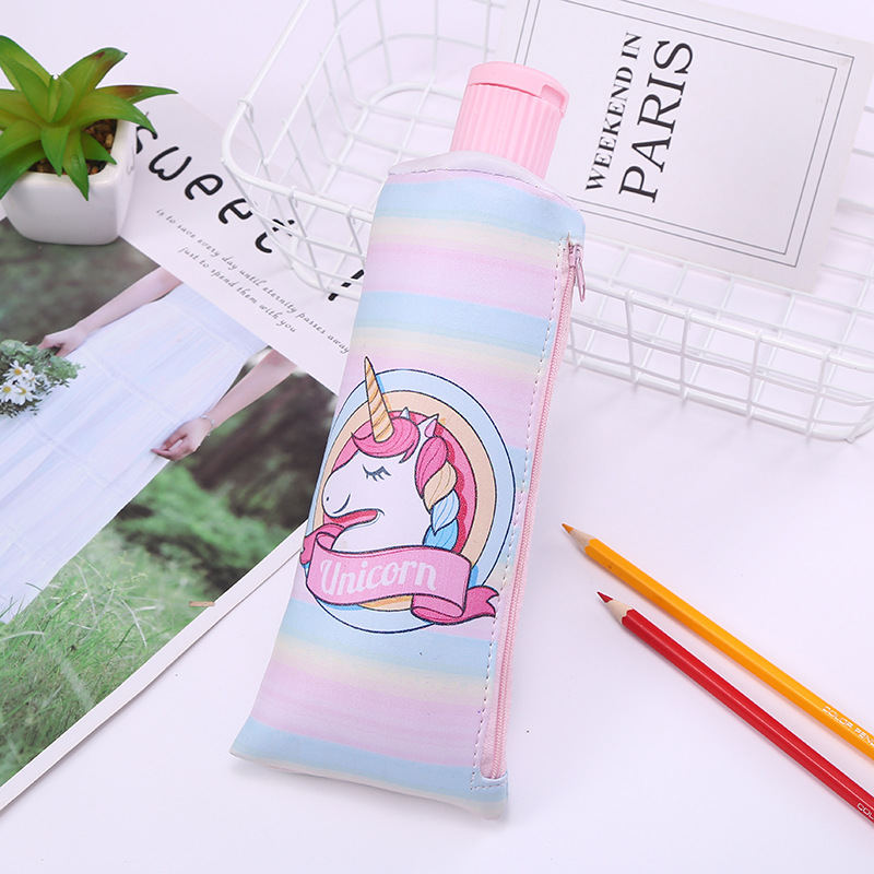 Customizable cute cartoon creative unicorn pen case with pencil sharpener and toothpaste shape, large-capacity storage stationery bag detail image 11