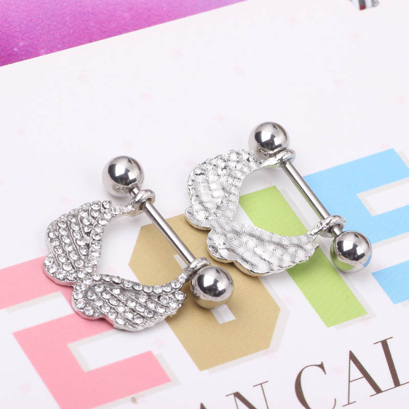 Hot Selling Stainless Steel Wings Diamond-Embedded Heart-Shaped Belly Button Ring for Men and Women detail image 8