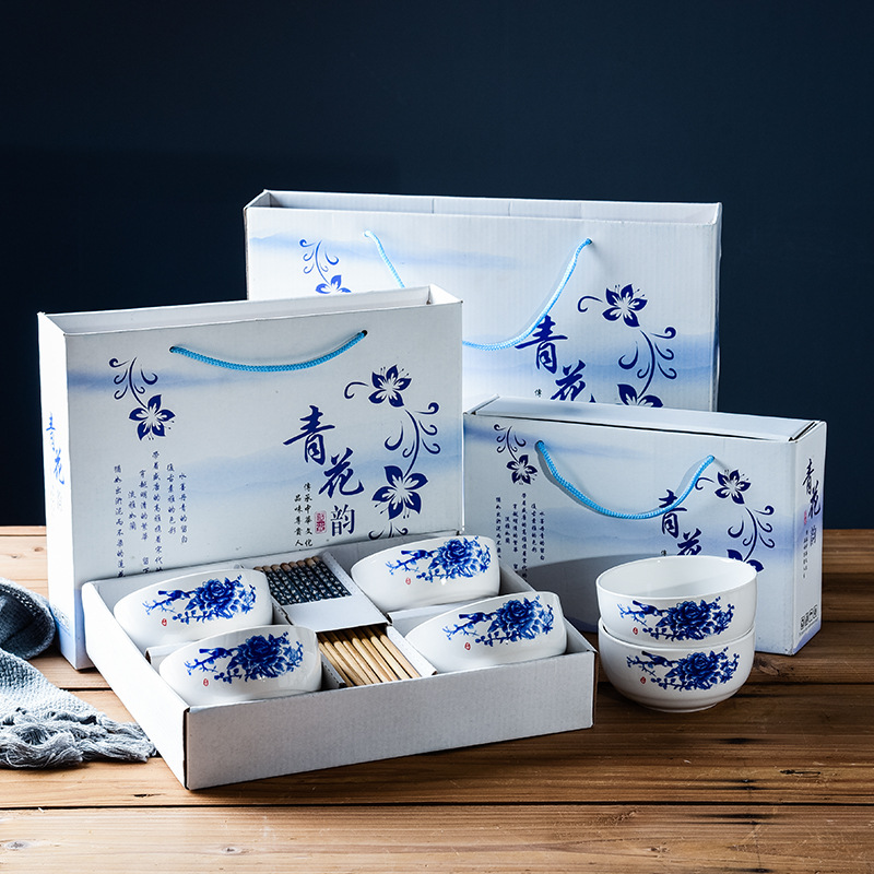 blue and white porcelain bowl set japanese bowl and chopsticks set business gift tableware set activity small gift gift gift practical