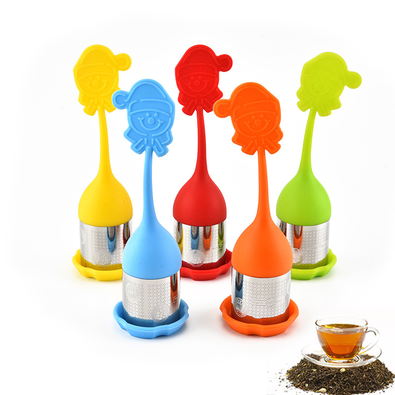 不锈钢圣诞老人茶漏 创意滤茶工具硅胶泡茶器 耐高温茶叶过滤器