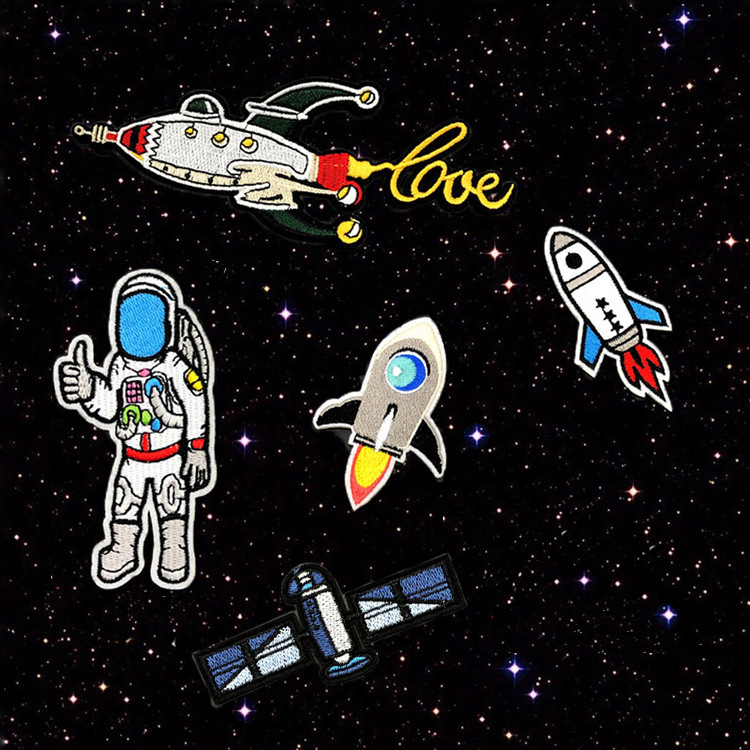 卡通宇航员刺绣布贴小号火箭背胶补丁贴儿童衣服装饰电脑绣花贴章
