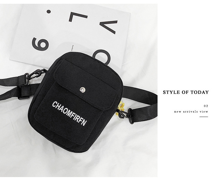 255g Weight Polyester Lining Material Zipper Closure Type Single Shoulder Strap Strap Type Phone Wallet Bags Type Casual, Sports Occasion Canvas Material Letter Pattern All Seasons Season Unisex Gender Vintage Style Style Square Shape White, Yellow, Black Color Small Size New Trendy Fashion Retro Shoulder Bag 3