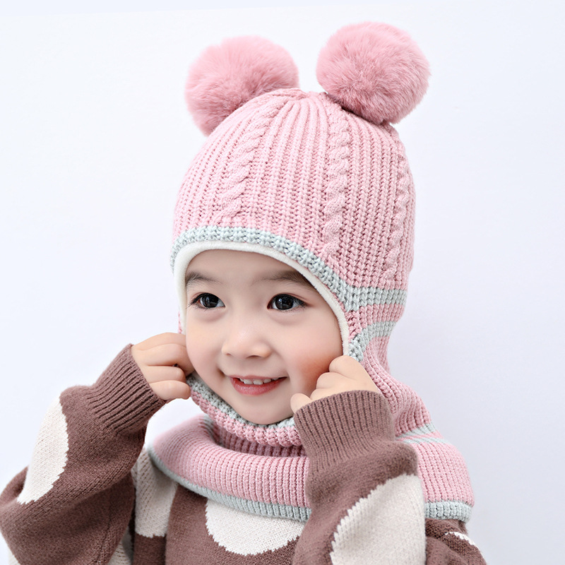 宝宝帽子秋冬季男童时尚可爱超萌女童毛线帽围巾一体儿童冬天洋气