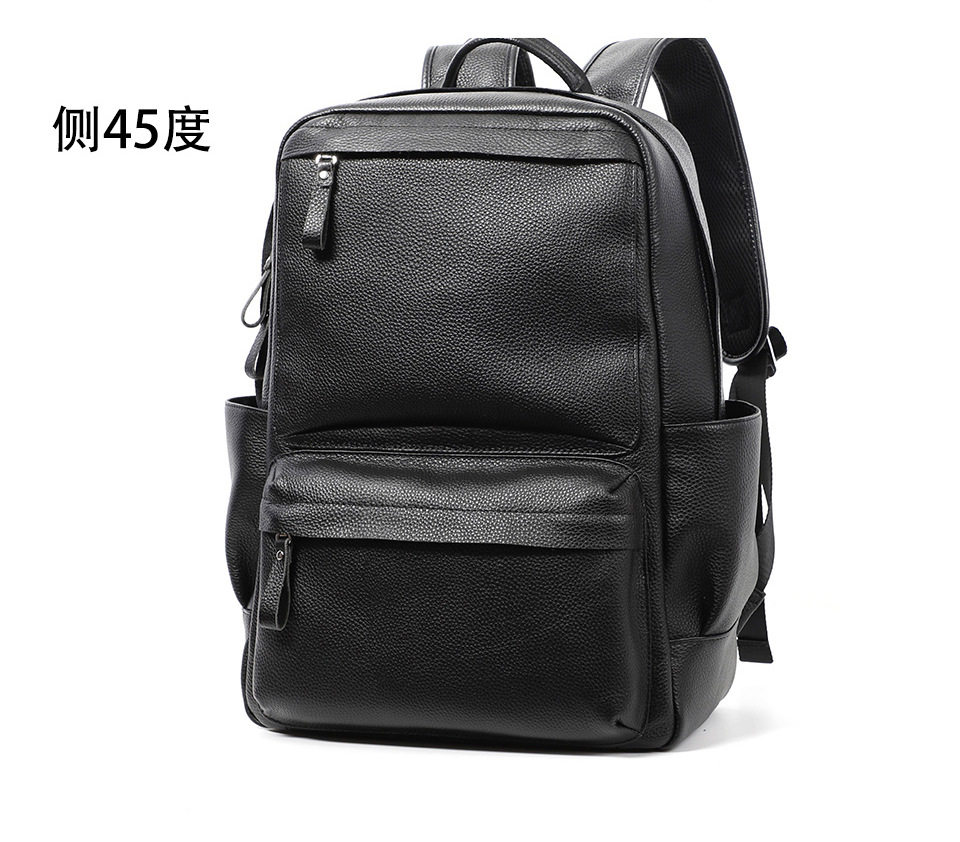 Ba lô nam da bò thật 15.6 inch chống nước, túi đeo vai du lịch đựng laptop 43×30×18 cm — Màu đen chi tiết 12