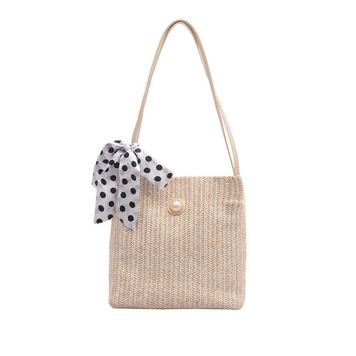 Manufacturer  new summer bow bag pp woven bag portable beach bag shoulder crossbody pearl bag