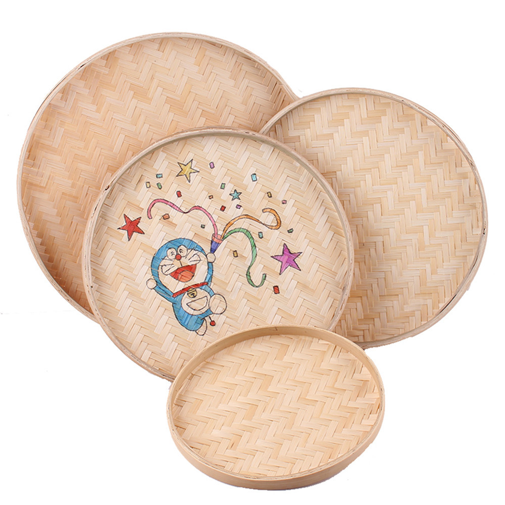 1 recogedor de bambú productos tejidos de bambú bandeja agrícola tamiz de bambú placa redonda de bambú hogar hecho a mano cesta tejida de bambú pintura decorativa