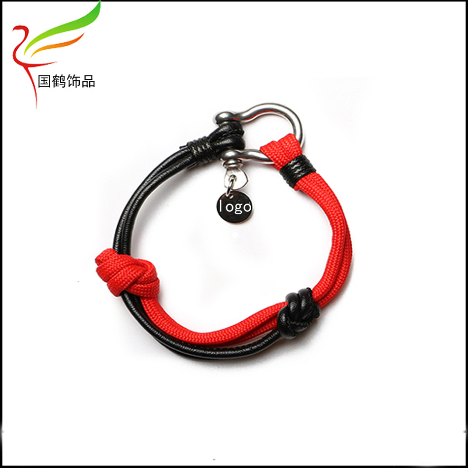 伞绳pu不锈钢扣子手链1