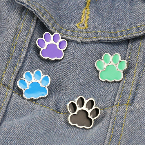New cartoon animal puppy and kitten paw print badge, cute pin for children, colorful dog paw print badge