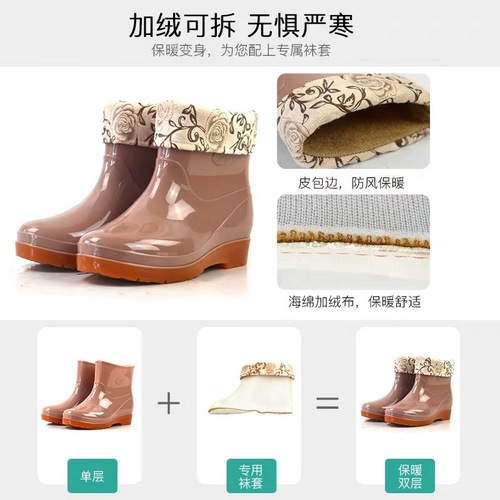 Women's Cotton Slipper Warm Low-Tops Fashion Kitchen Rain Boots Autumn/Winter Short Clogs Work Safety Rain Shoes Factory Wholesale