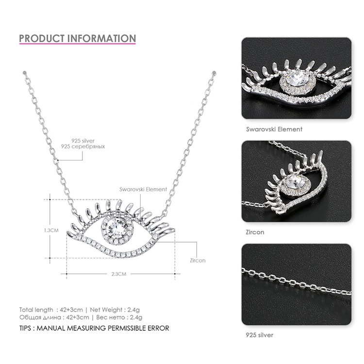 New Ladies Eyes Clavicle Chain 925 Silver Inlaid Devil's Eye Silver Necklace display picture 3