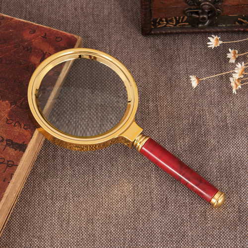 Online sales of 60/70/80/90mm handheld reading repair imitation mahogany handle high-definition magnifying glass for the elderly