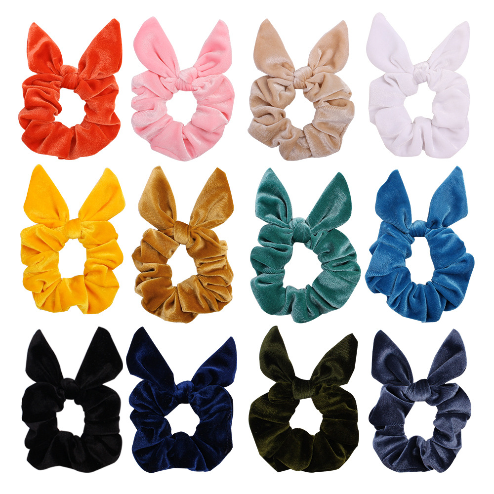 New Fashion Pointed Rabbit Ears Velvet Bow Cheap Hair Rope Wholesale display picture 2