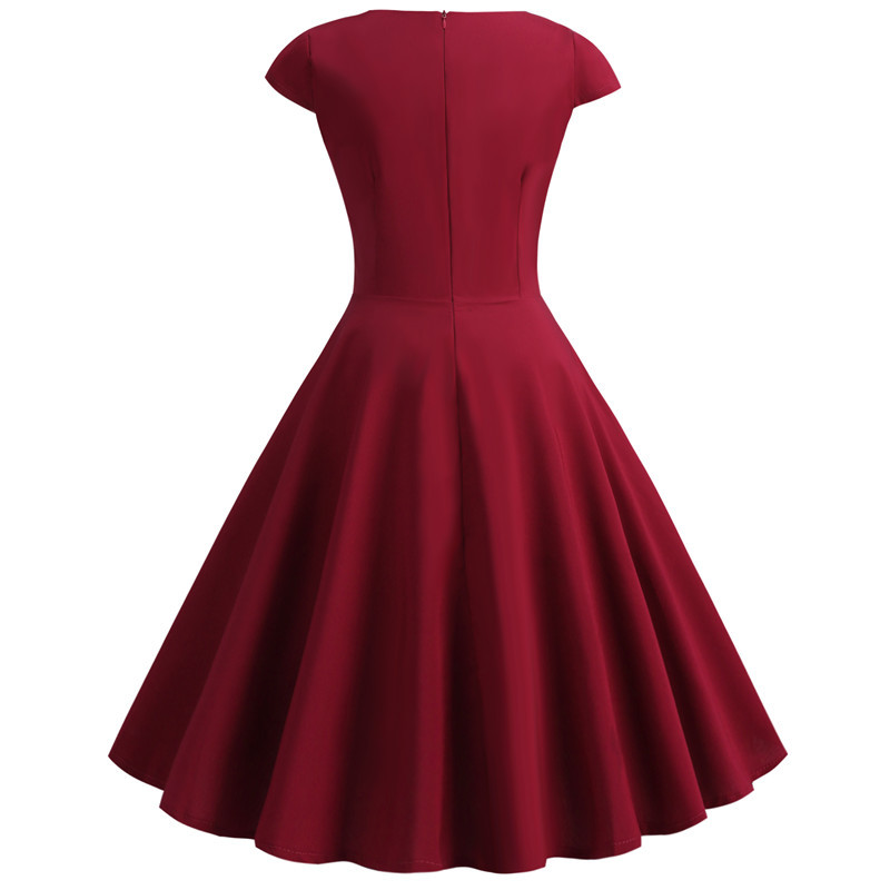 Summer Season Wholesale Women's Elegant Sexy Solid Color Banquet V Neck Short Sleeve Swing Dress