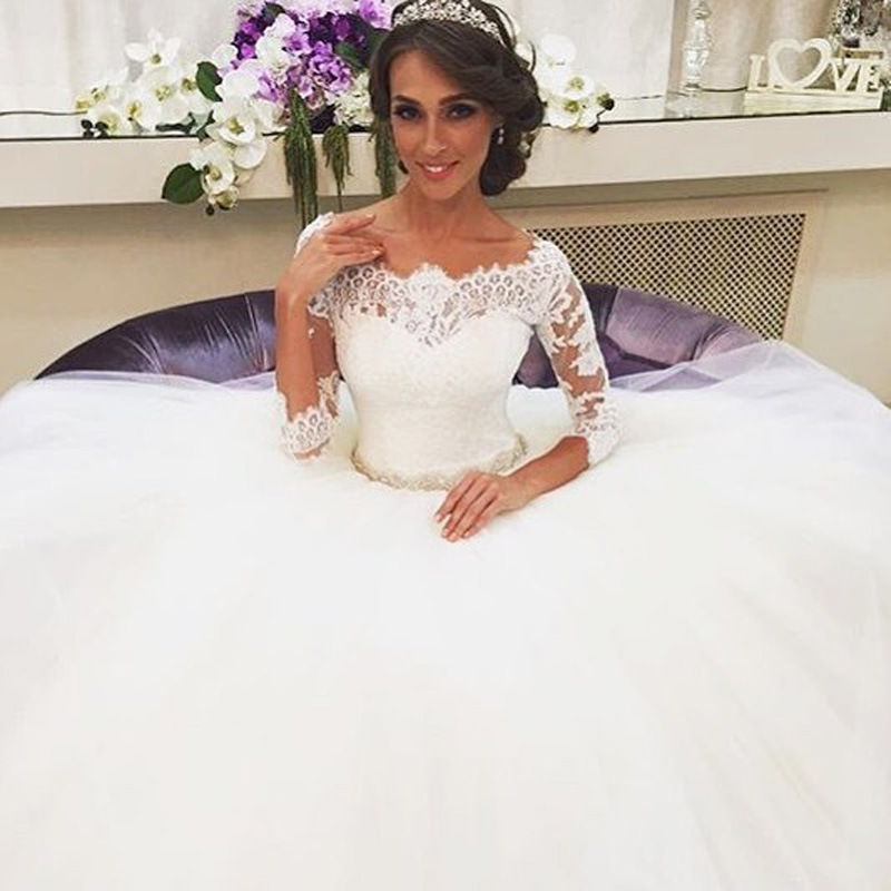 Foreign Trade European and American Wedding Dress Women's 2019 New Long Sleeve off-shoulder Large Size Fashion Retro Trailing Tutu Bridal Wedding Dress