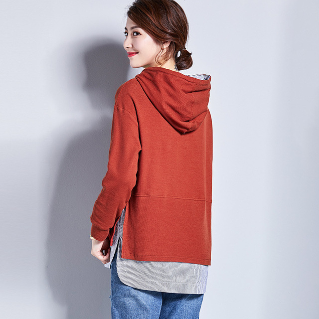 Hooded and fake two bathroom fashionable kangaroo pocket blouse 