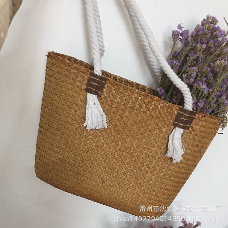 Bolso Bandolera Tejido de Paja de Mimbre y Paja Hecho a Mano
