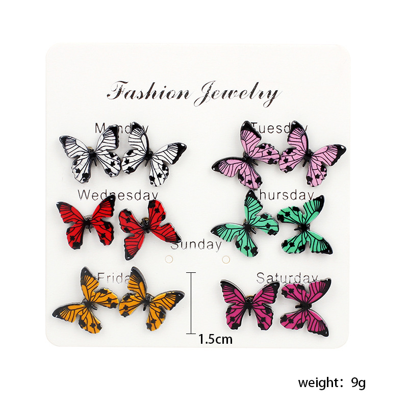Korean Butterfly Candy Color Mixed Color Acrylic Earrings Set For Women display picture 12