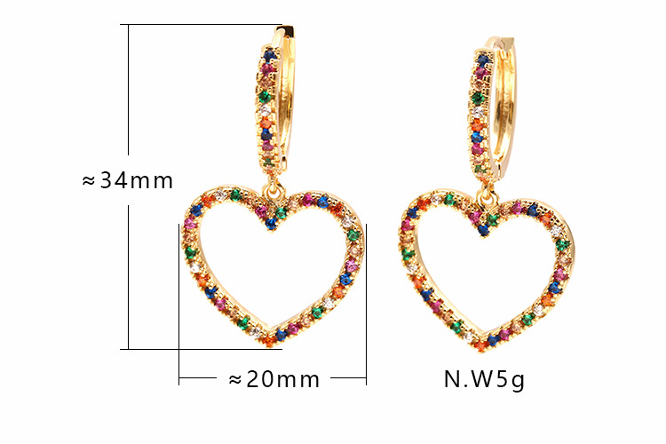 Fashion Gold-plated Color Zircon Hollow Heart Shape Earrings display picture 1