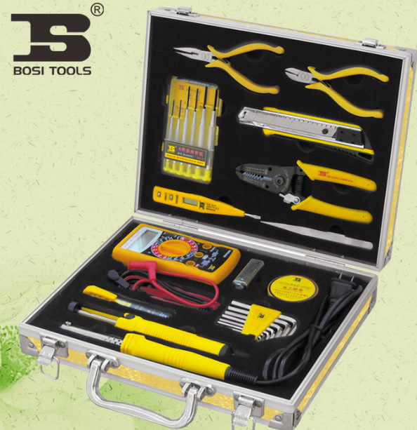 波斯工具27件铝合金箱电子组套电讯套装电工维修工具箱BS511027